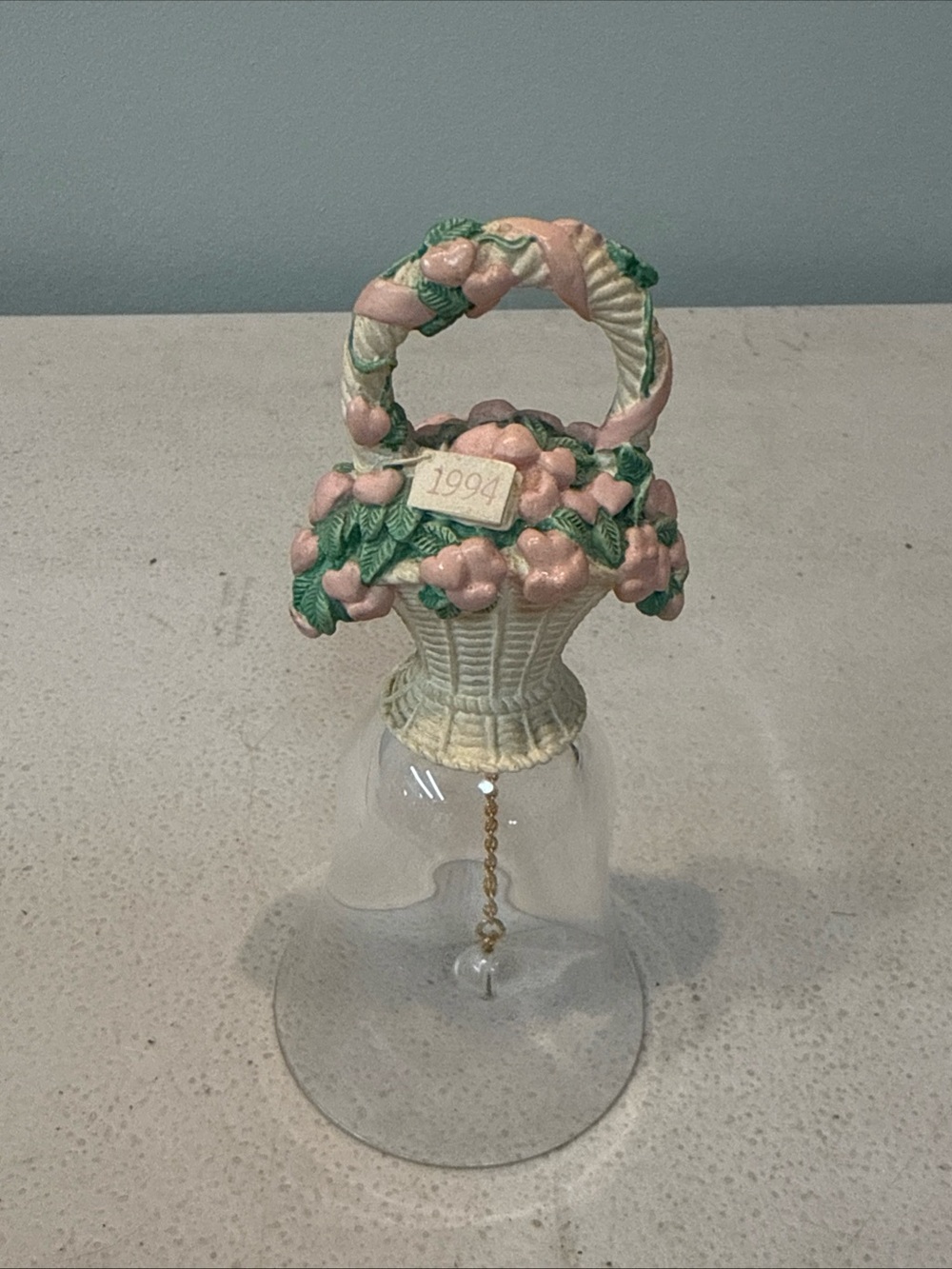 Vintage Crystal Bell Basket Of Flowers 1994